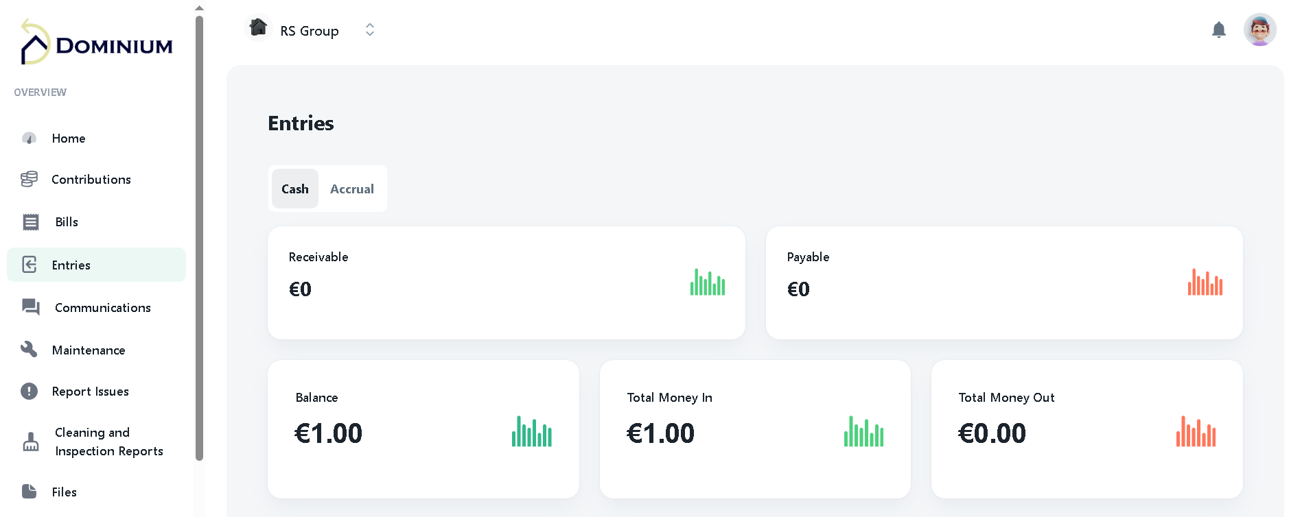 Dominium bank entries tracking screen